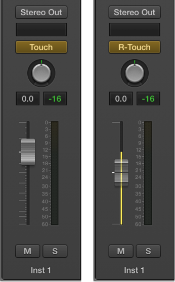 Figure. Volume fader set to Relative Touch mode.