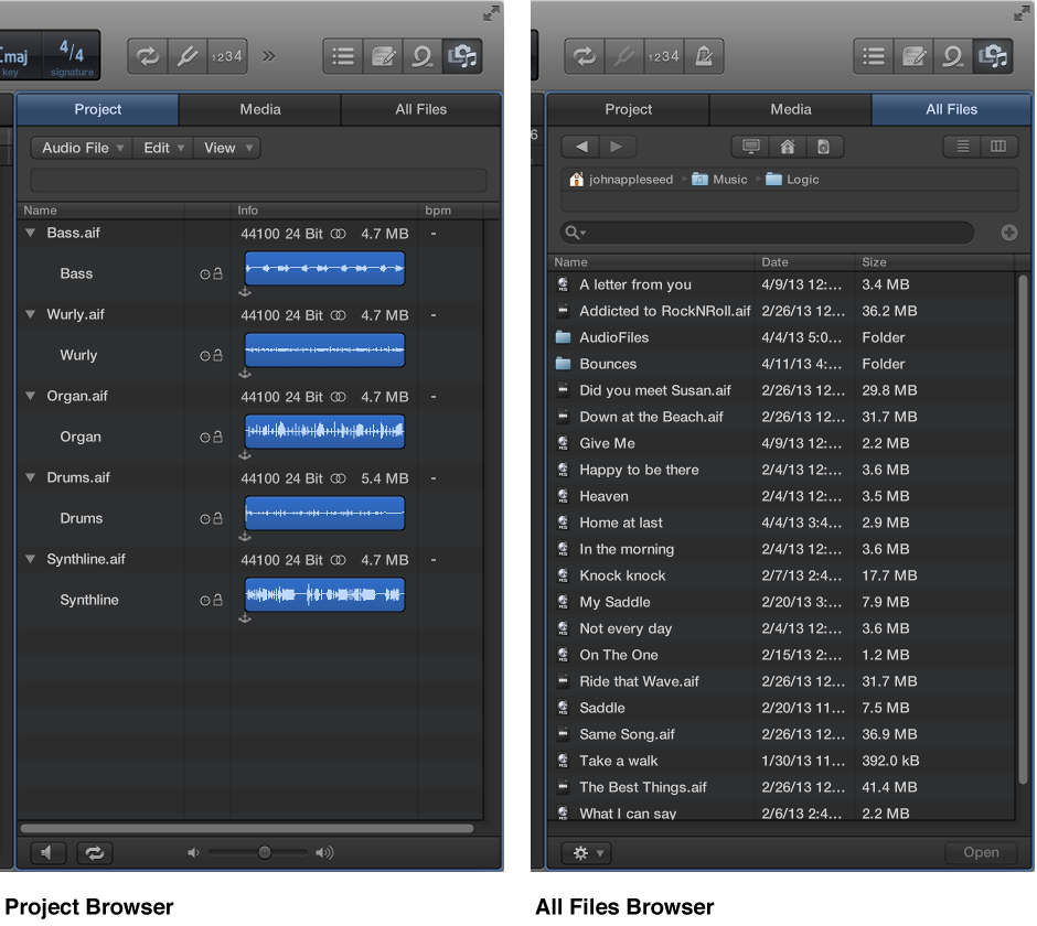 Figure. Project Audio Browser and All Files Browser.