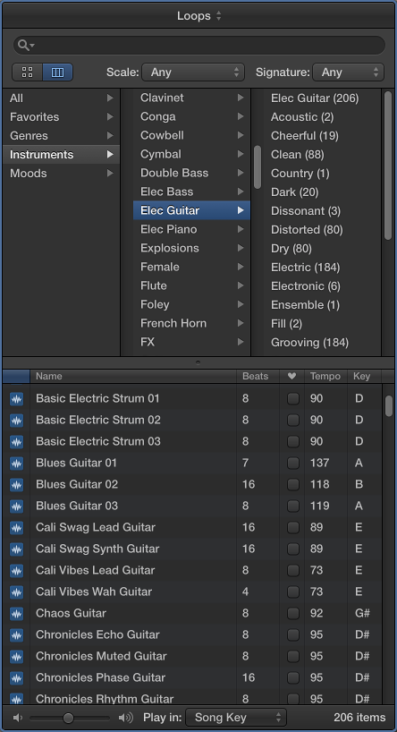 Figure. Loop Browser in Column view.