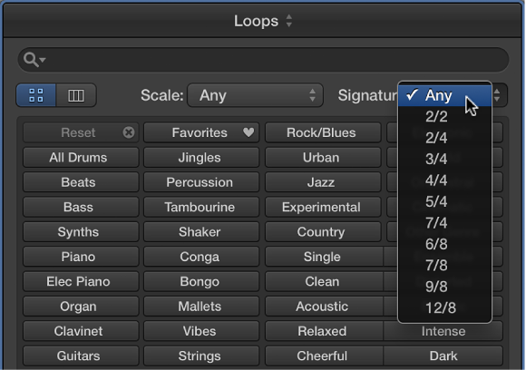 Figure. Signature pop-up menu in the Loop Browser.