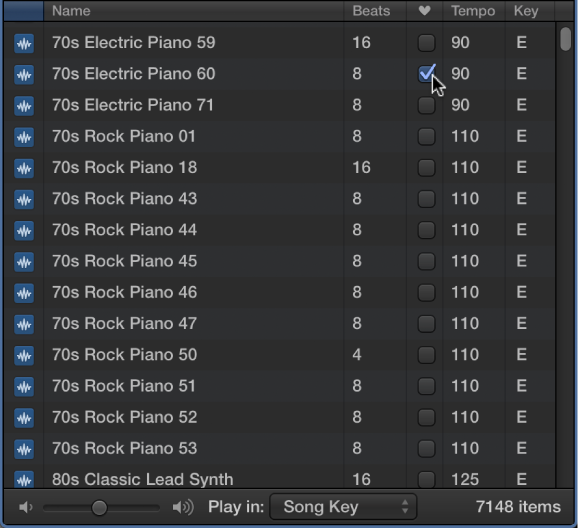Figure. Favorite checkbox in the Loop Browser.