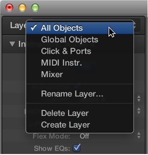 Figure. Layer pop-up menu showing list of layers.