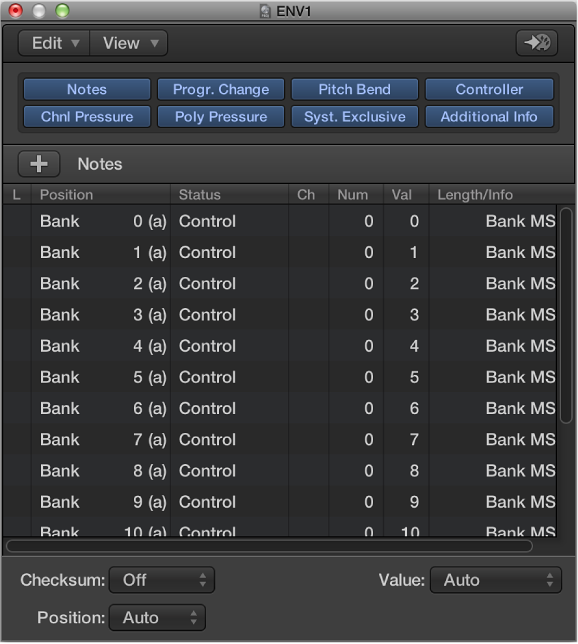 Figure. Event List window showing custom bank messages.