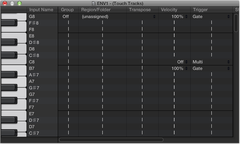 Figure. Touch Tracks window.