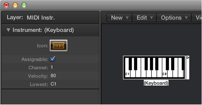 Figure. Environment window showing a keyboard object and its inspector.