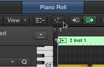 Figure. Clicking MIDI Draw button in Piano Roll Editor menu bar.
