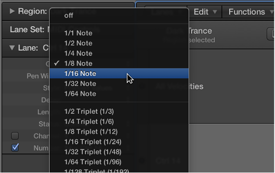 Figure. Grid pop-up menu in inspector.