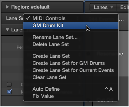 Figure. Pointing to the Lane Set name in the pop-up menu.