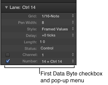 Figure. First Data Byte checkbox and menu.