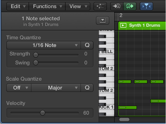Figure. Piano Roll Editor showing names of notes on the vertical keyboard.