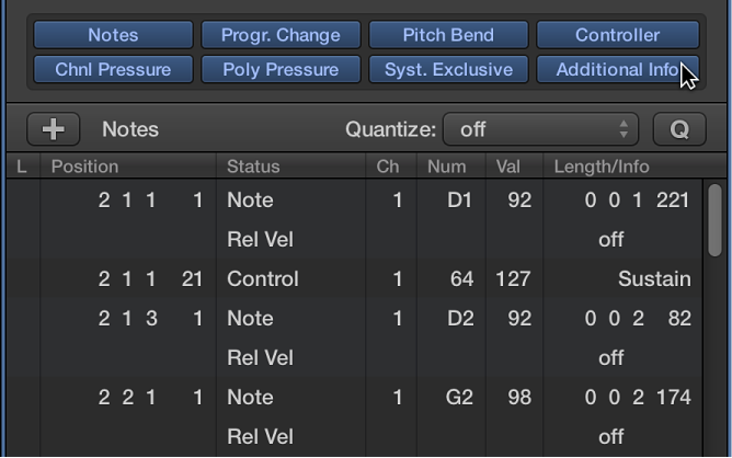 Figure. Event List tab indicating Additional Info button.