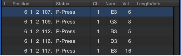 Figure. Event List showing poly pressure events.