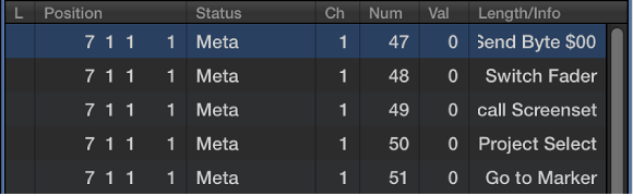 Figure. Event List showing meta events.