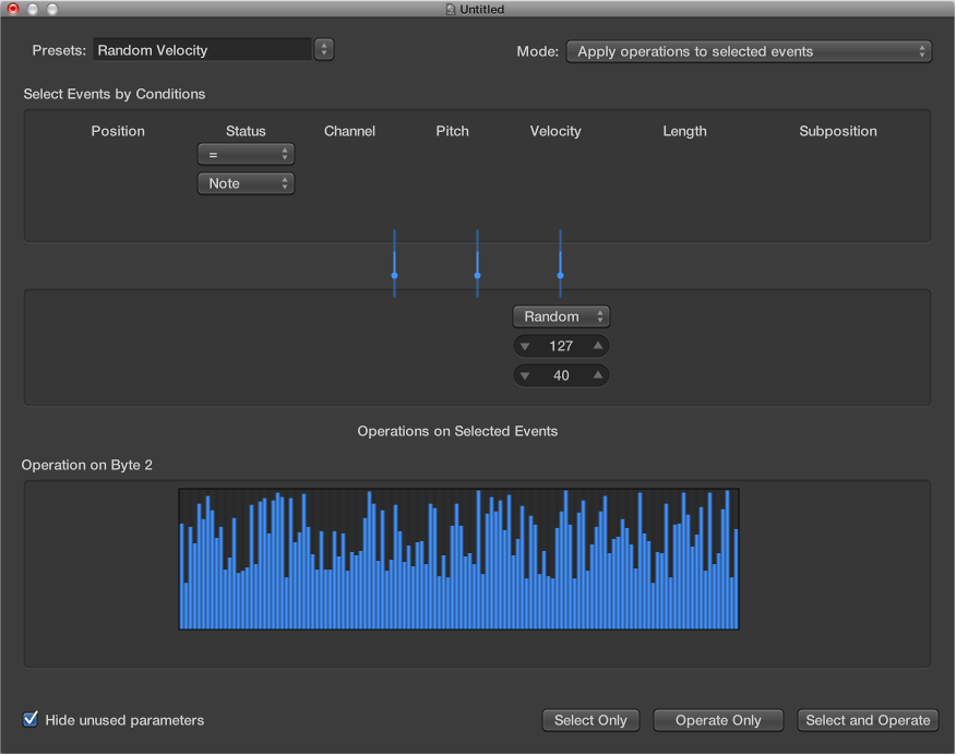 Figure. Transform window showing Random Velocity.