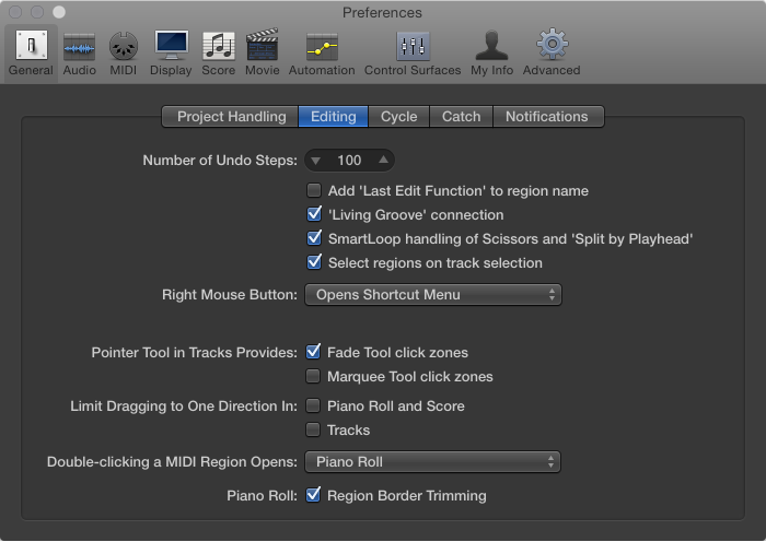 Figure. General Editing preferences.