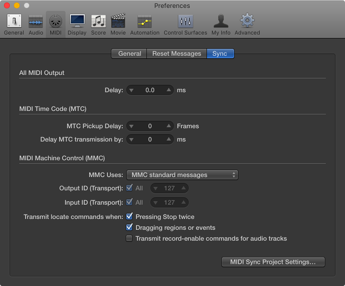 Figure. MIDI Sync preferences.