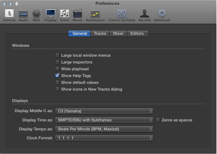 Figure. General Display preferences.