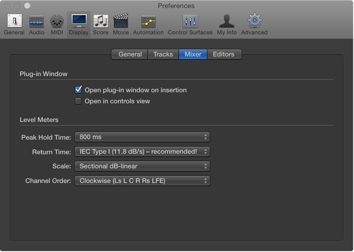 Figure. Mixer Display preferences.