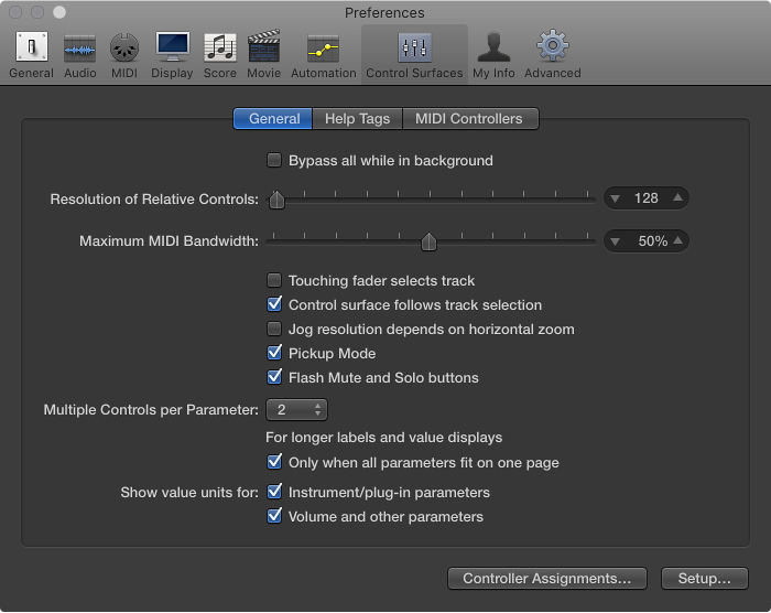 Figure. General Control Surfaces preferences.