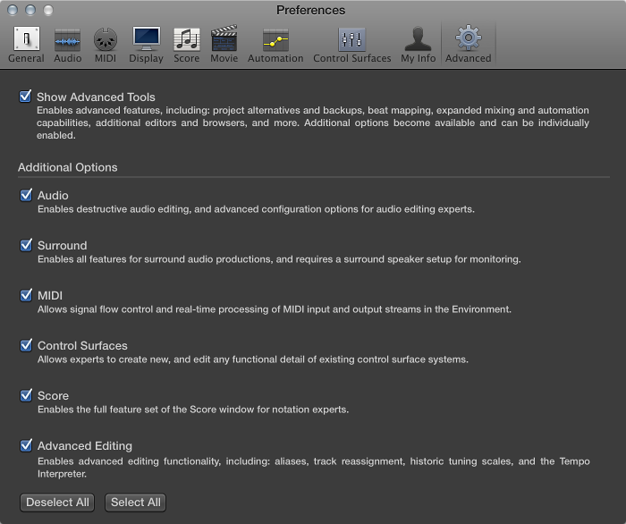 Figure. Advanced preferences.