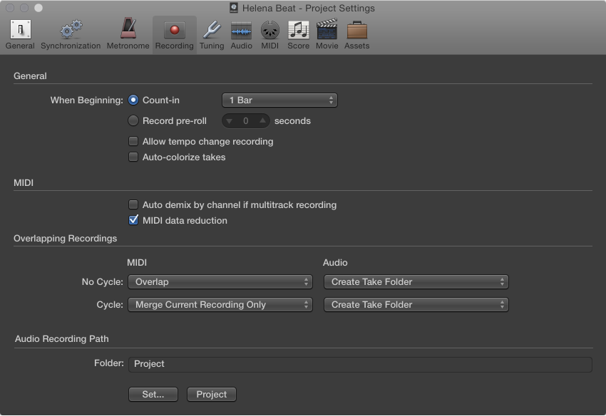 Figure. Recording settings.