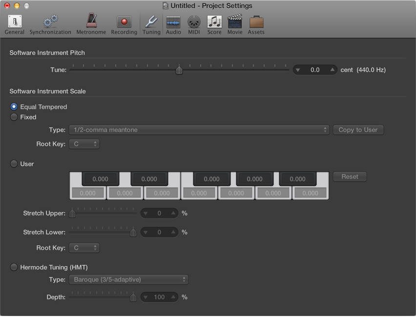 Figure. Tuning settings.