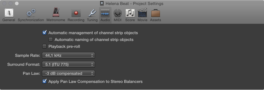 Figure. Audio settings.