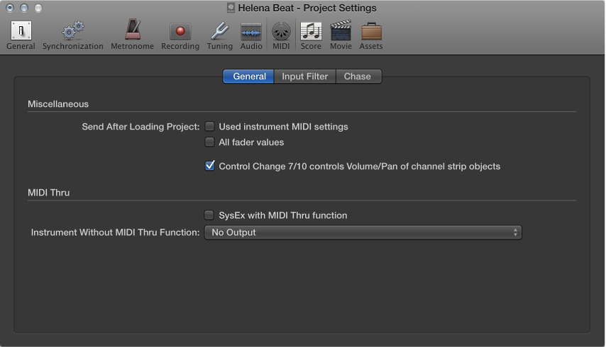 Figure. General MIDI settings.