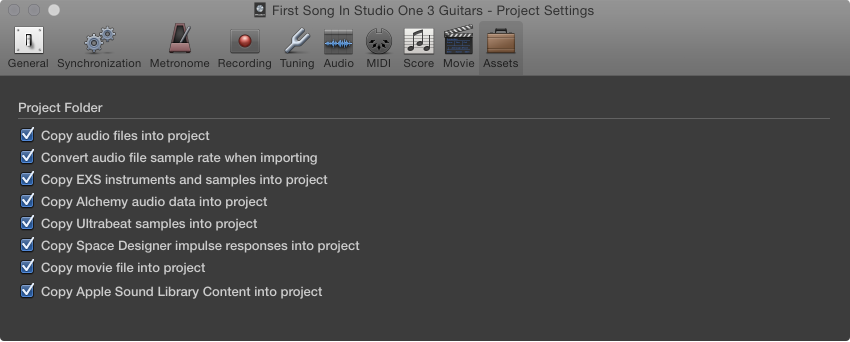 Figure. Assets settings.