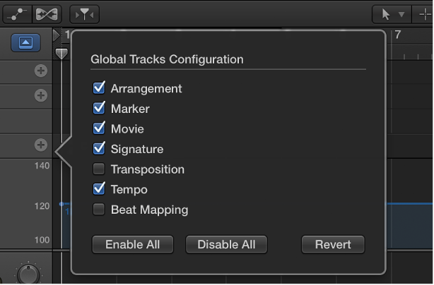 Figure. Global Tracks Configuration dialog.
