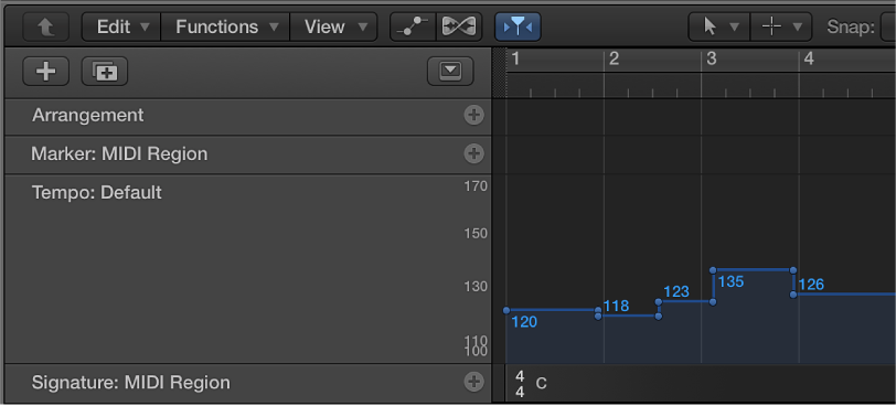 Figure. Tempo track in Global Tracks.