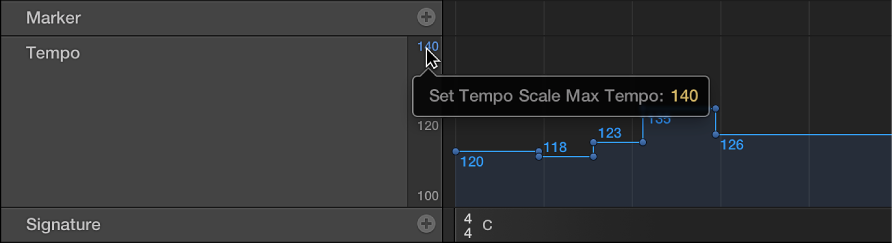 Figure. Dragging tempo scale values in tempo display.