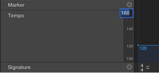 Figure. Entering tempo scale values in tempo display.