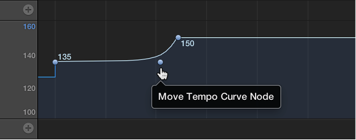 Figure. Dragging tip of right angle line to create tempo curve.