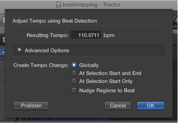 Figure. Adjust Tempo using Beat Detection dialog.