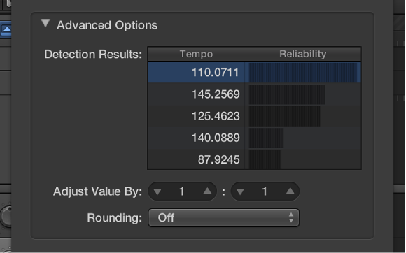 Figure. Adjust Tempo using Beat Detection dialog showing advanced options.