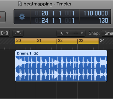 Figure. Tracks area showing locator range slightly shorter than audio region.