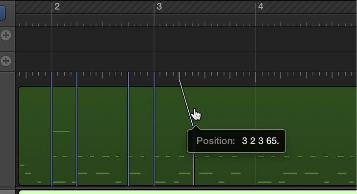 Figure. Beat Mapping track showing line being dragged from ruler to chosen note.