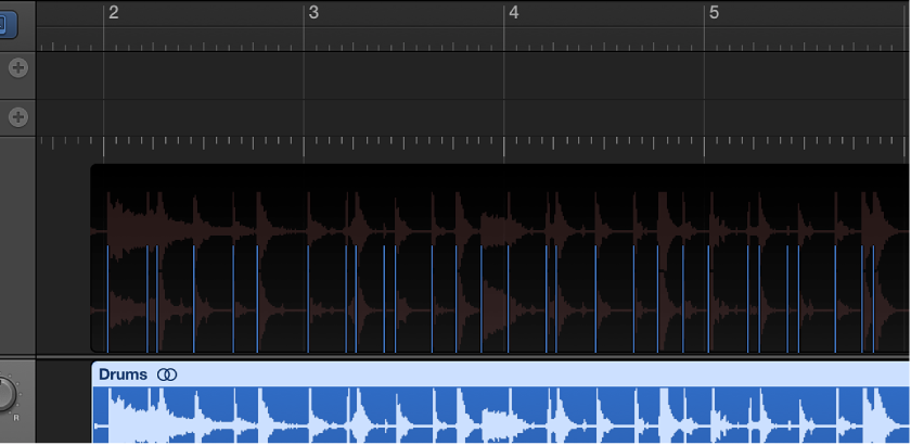 Figure. Transients displayed as vertical lines in Beat Mapping track.