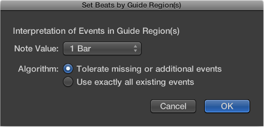 Figure. Set Beats by Guide Regions dialog.