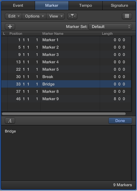Figure. Marker List showing marker being renamed.