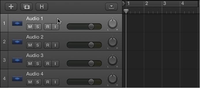 Figure. Selecting the header of an audio track.