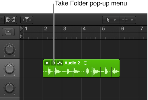 Figure. Pointing out the Take Folder pop-up menu.