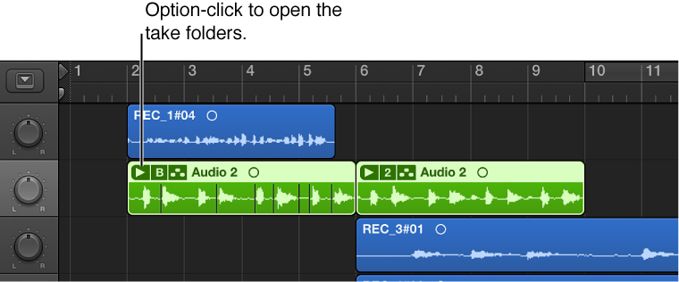 Figure. Pointing out the take folder disclosure triangle.