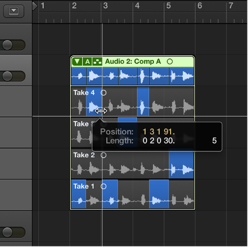 Figure. Dragging the pointer across a take section.