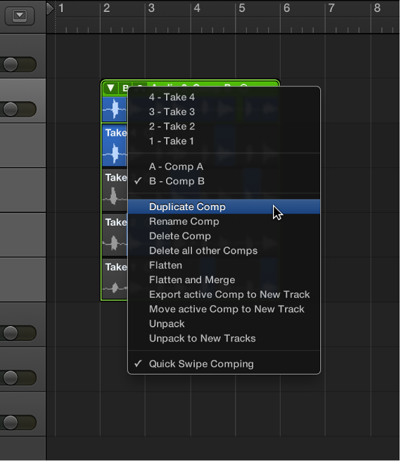 Figure. Choosing Duplicate Comp from the pop-up menu.