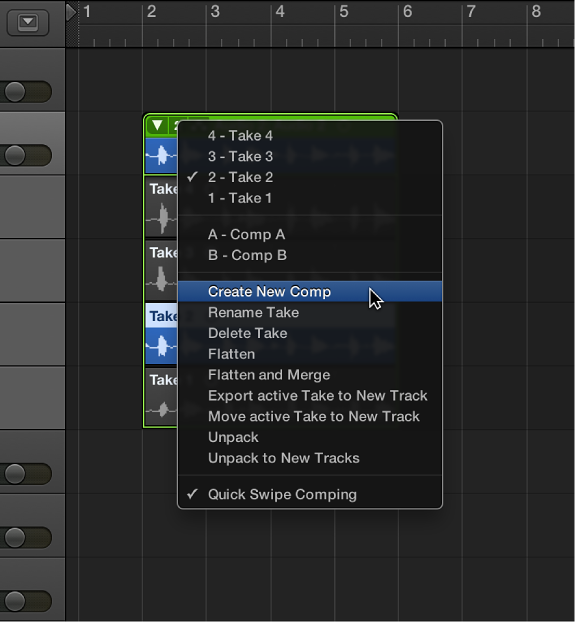 Figure. Choosing Create New Comp from the pop-up menu.