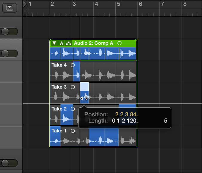 Figure. Dragging the center area of a take selection.