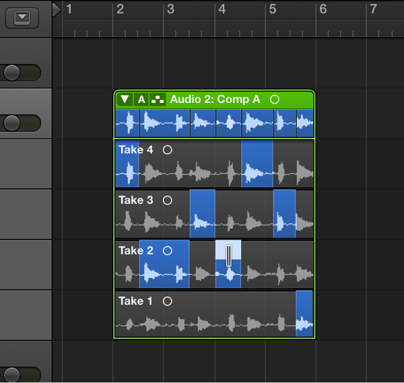 Figure. Clicking an unselected area of a take.