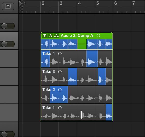 Figure. Shift-clicking a selected area of a take.